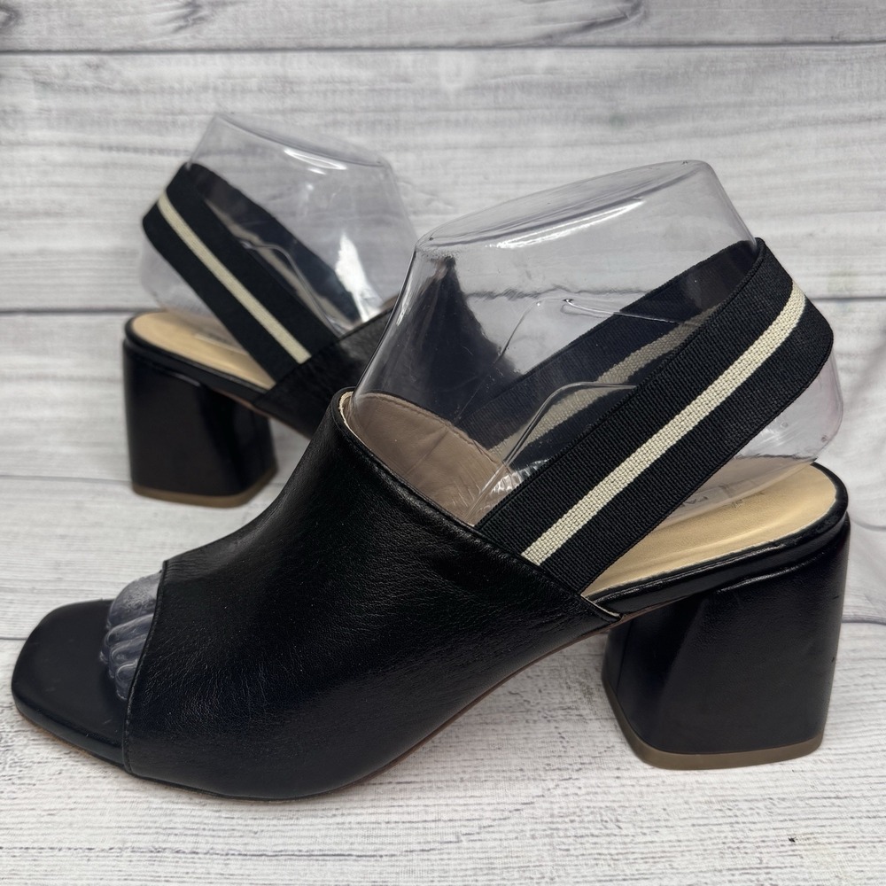 Fabio Rusconi Black Leather Slingback Open Toe Chunky Heel‎ Mule Size 37